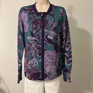 Tory Burch Wool Cardigan Sweater Womens Large Purple Floral Boho Cozy Bloomcore